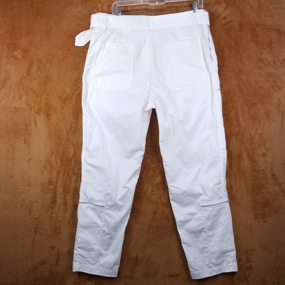 HELMUT LANG Womens Pants Size 10 White Tapered Crop Belted Zippers FLIGHT $540 - Picture 7 of 12